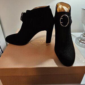 Prada black suede booties